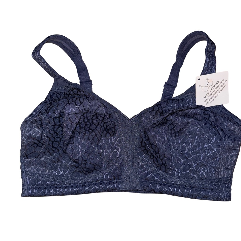 Curvon Full Coverage Bra Blue Jacquard Underwire Support‎ Adjustable 36DDD